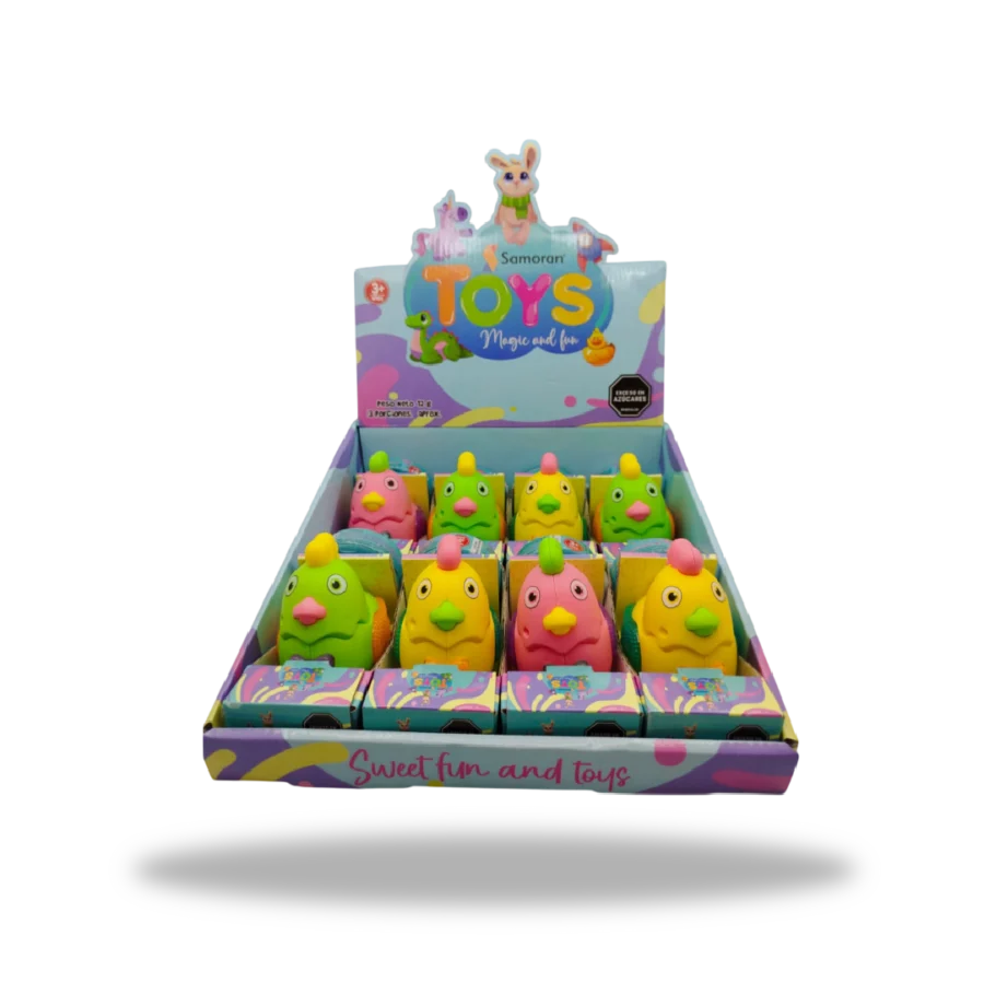 Display completo de 8 figuras Gallinas Light con dulces