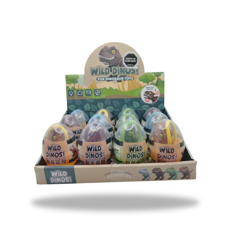 Display completo de 12 figuras Keychain Dinosaur Egg con dulces