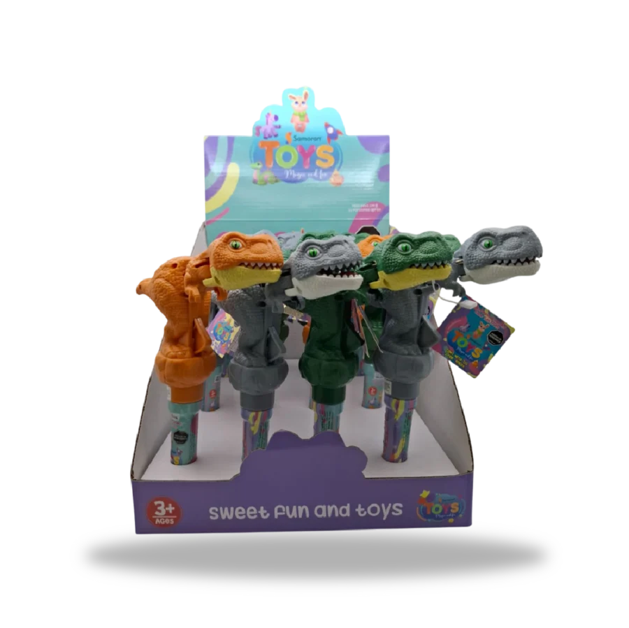 Display completo de 12 figuras Press Dinosaur con dulces